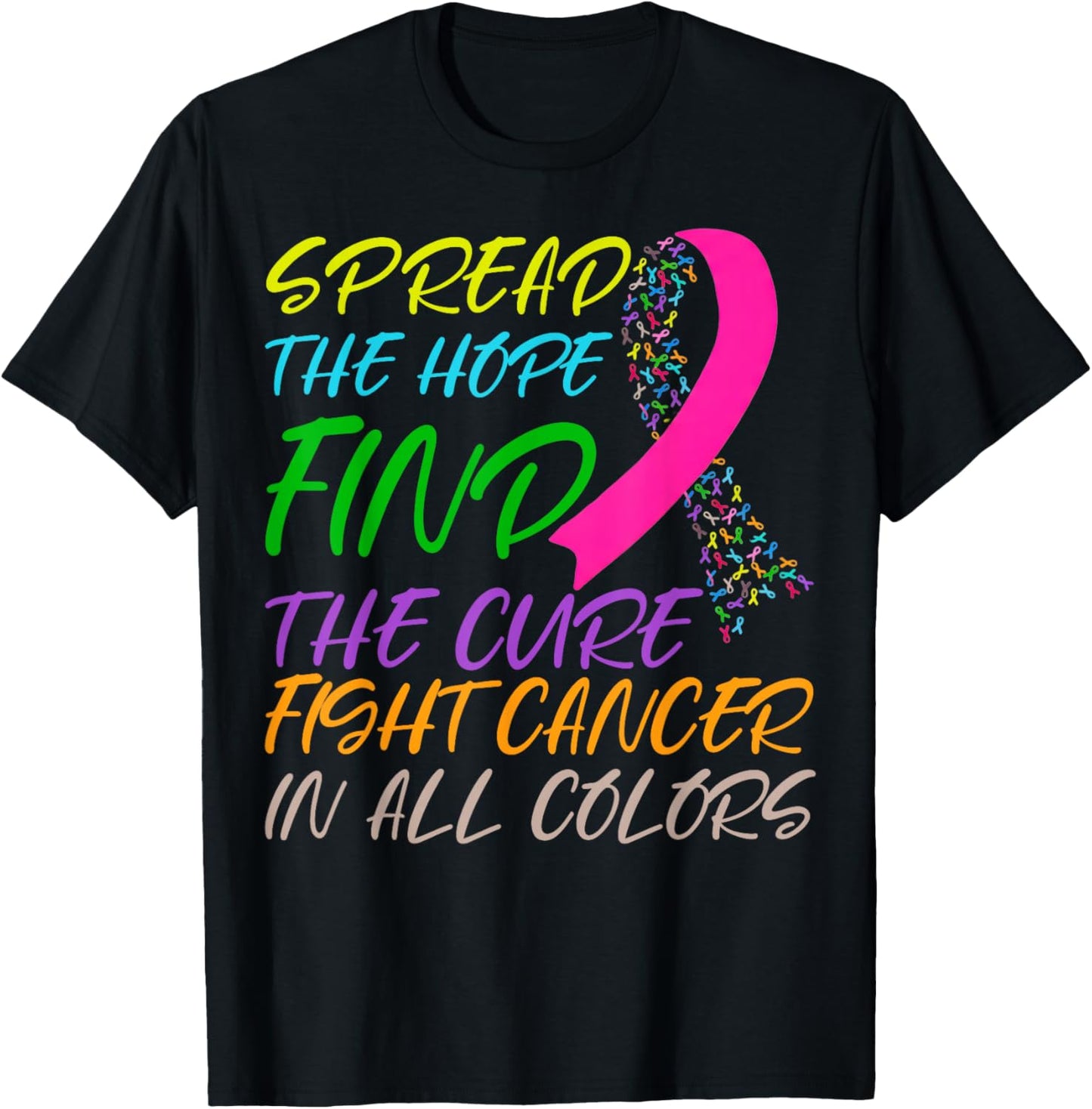 Fight Cancer in All and Every Color Ribbons Flower T-Shirt - T-Shirt | Black