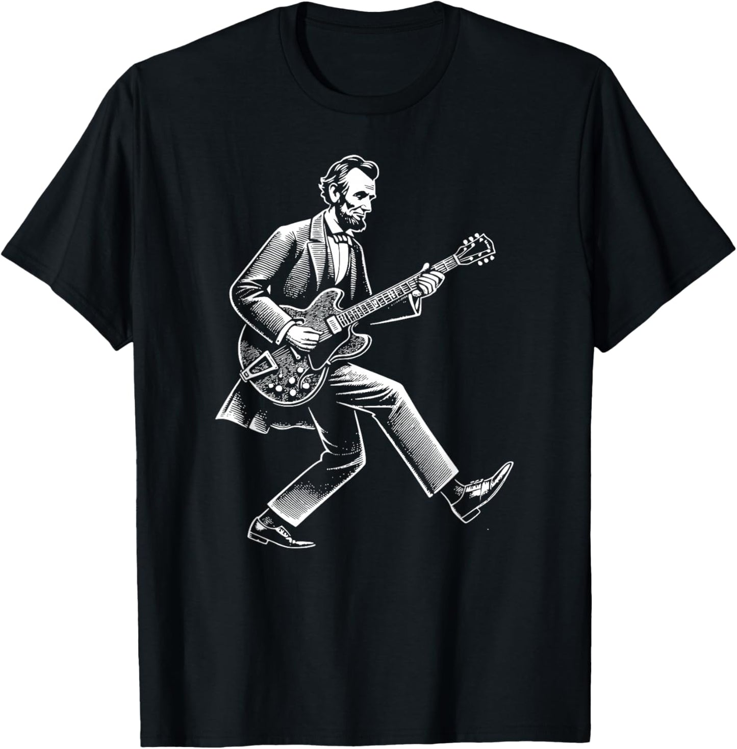 Abraham Lincoln Duck Walk Playing Electric Guitar Funny T-Shirt - T-Shirt | Black