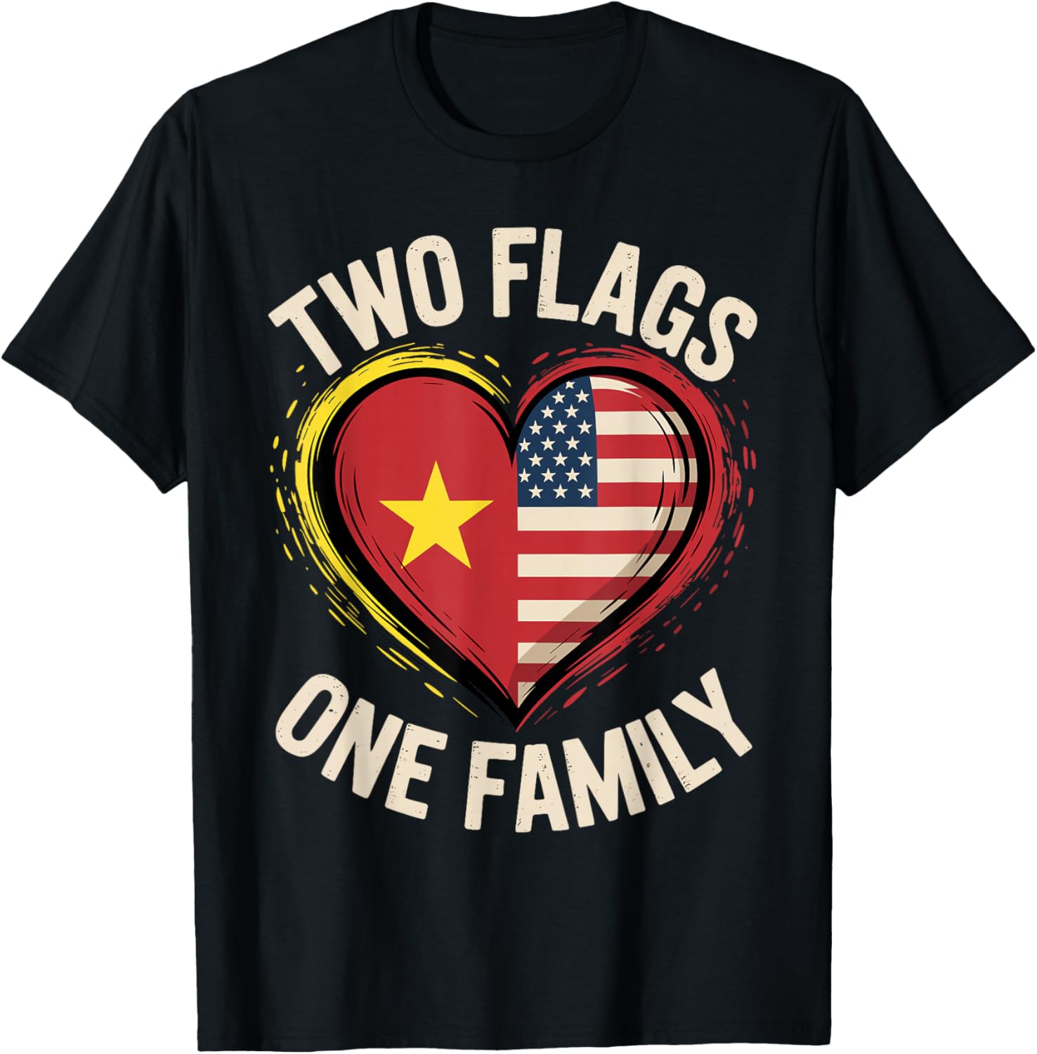 Vietnam USA Two Flags One Family American Vietnamese Roots T-Shirt - T-Shirt | Black