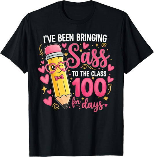 Bringing Sass to The Class for 100 Days of School Cute Bow T-Shirt - T-Shirt | Black