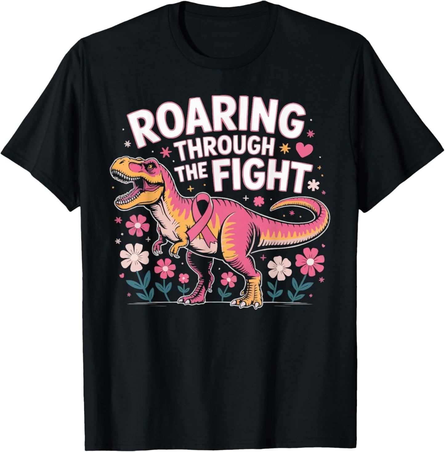 Breast Cancer Awareness Dinosaur Paleontologist Pink Ribbon T-Shirt - T-Shirt | Black