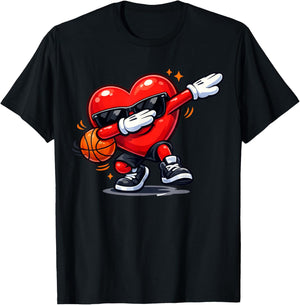 Valentines Day Basketball Funny Dabbing Red Heart Love Boys T-Shirt - T-Shirt | Black