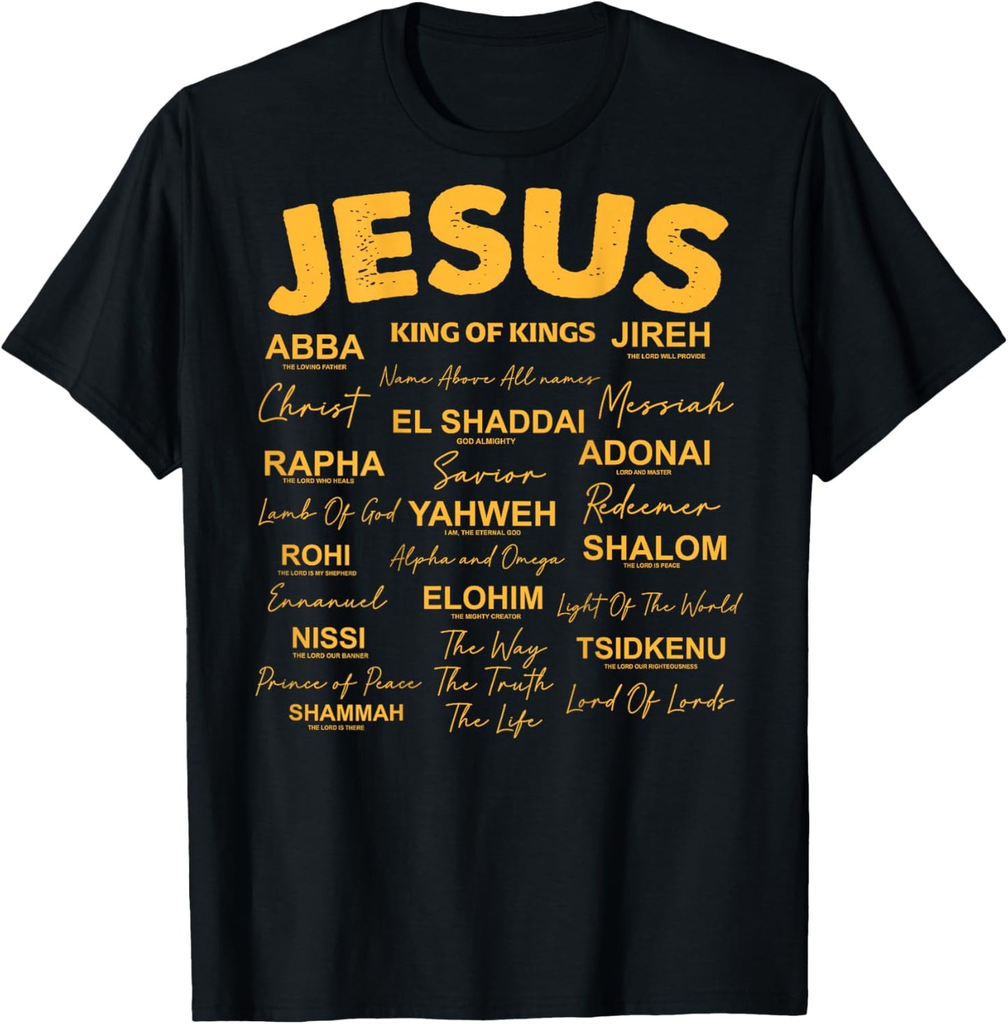 Jesus is King Names of God Hebrew Jesus Christian (On Back) T-Shirt - T-Shirt | Black