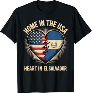 Home in The USA Heart in El Salvador American Salvadoran T-Shirt - T-Shirt | Black