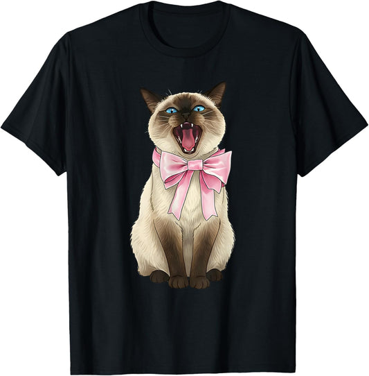 Coquette Cat with Pink Ribbon Bow Funny Girls Valentine T-Shirt - T-Shirt | Black