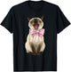 Coquette Cat with Pink Ribbon Bow Funny Girls Valentine T-Shirt - T-Shirt | Black