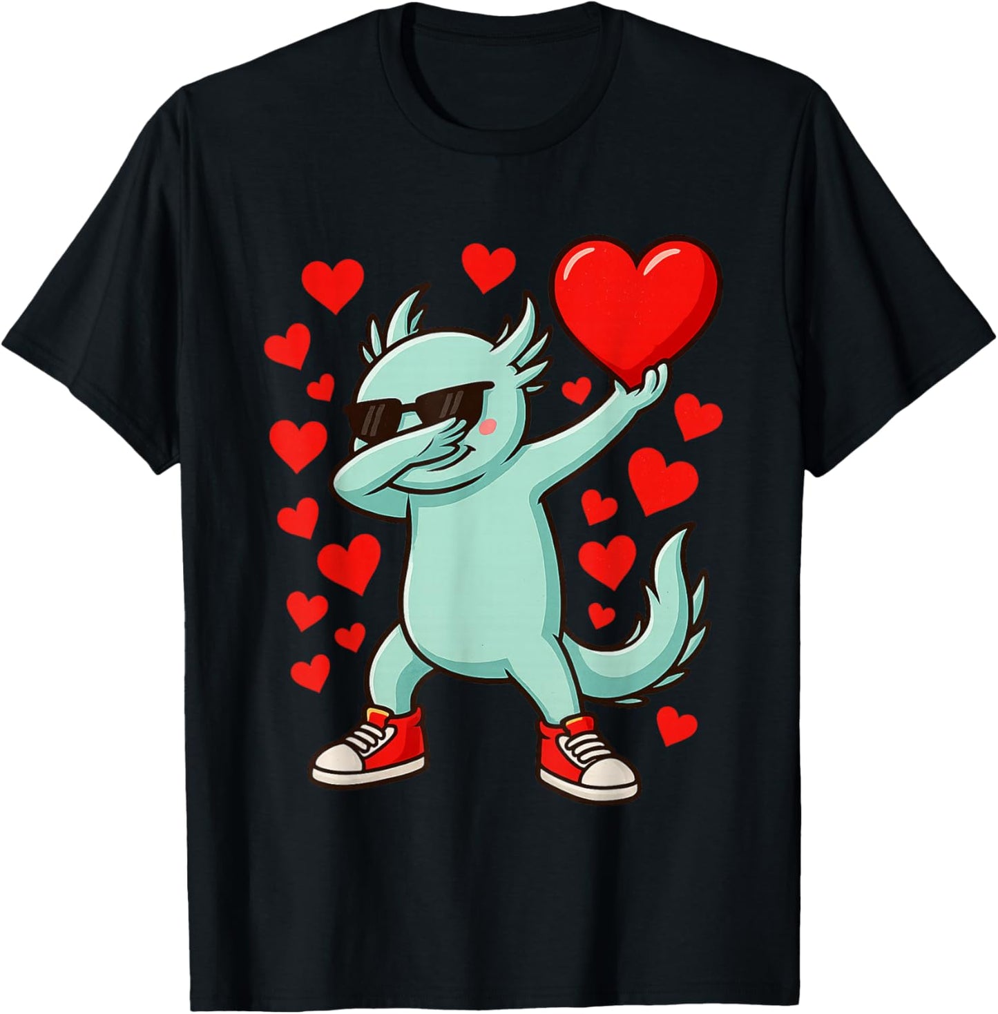 Dabbing Axolotl Heart Valentines Day As Girls Boys Kids T-Shirt - T-Shirt | Black
