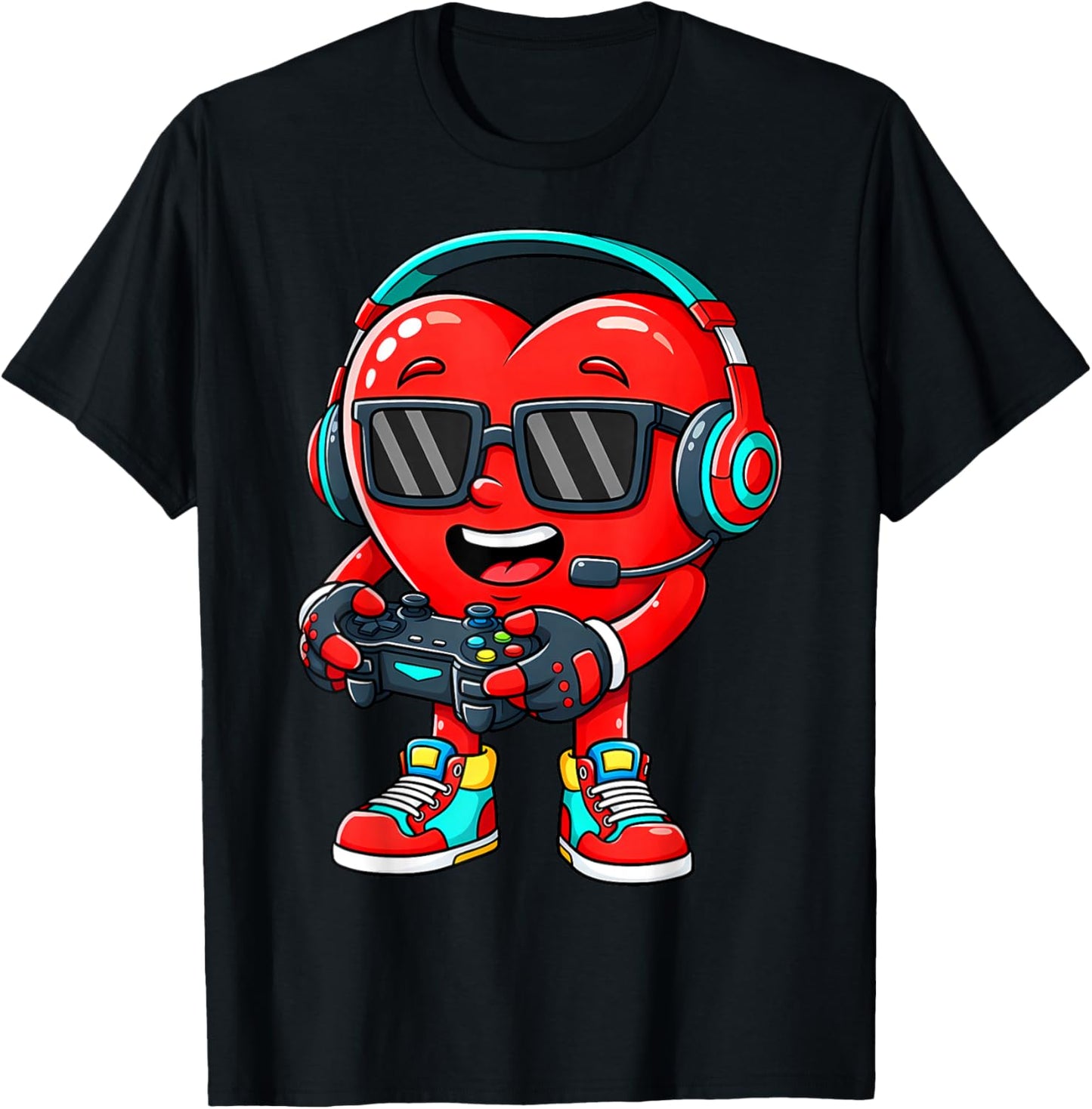 Valentines Day Gamer Heart Gaming Boys Kids Men Youth Teen T-Shirt - T-Shirt | Black