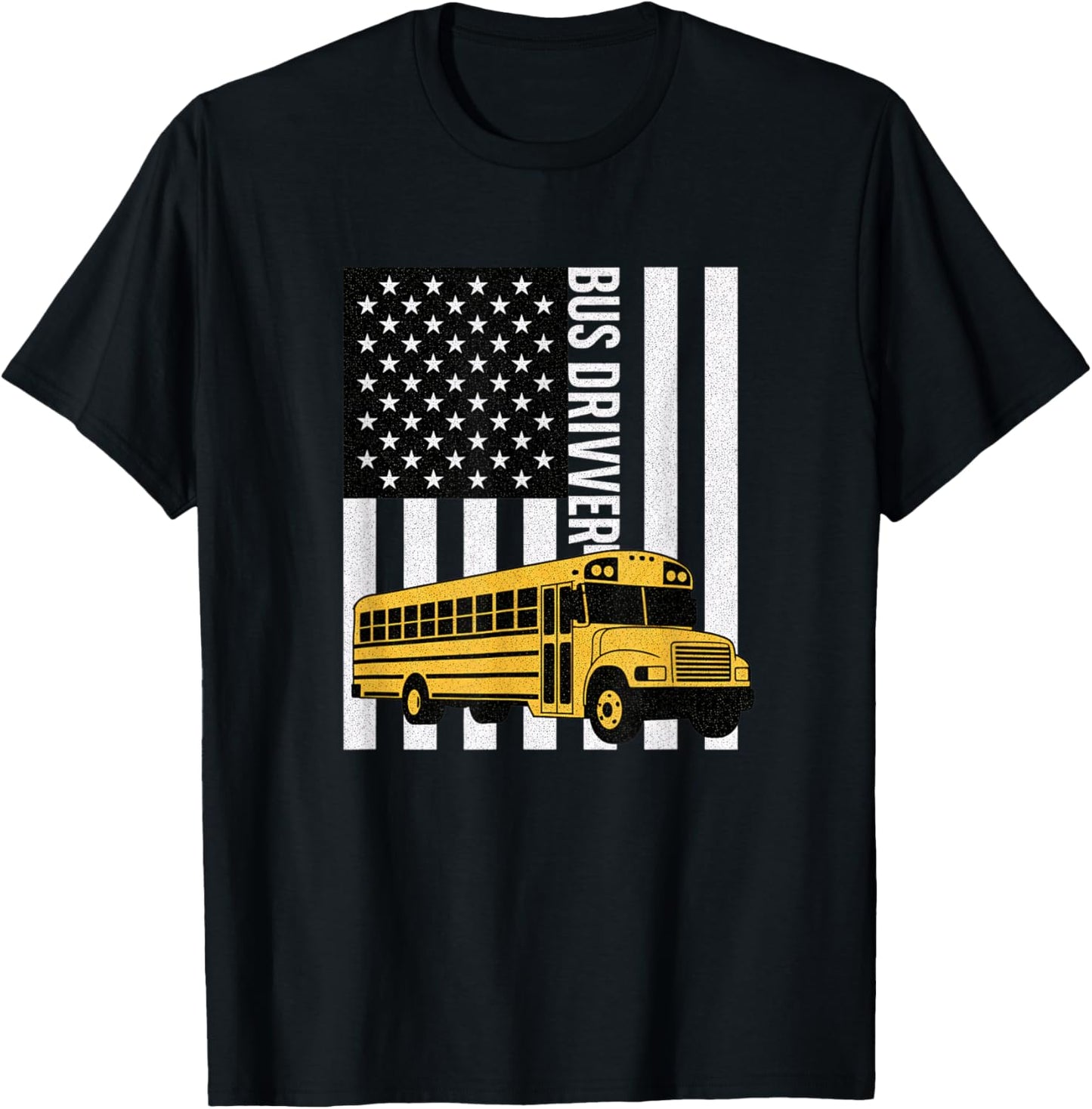 Transportation Patriotic School Bus Driver American Flag Bus T-Shirt - T-Shirt | Black