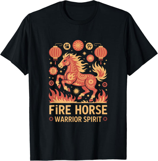 Ride The Fire Horse Chinese New Year 2026 Zodiac T-Shirt - T-Shirt | Black