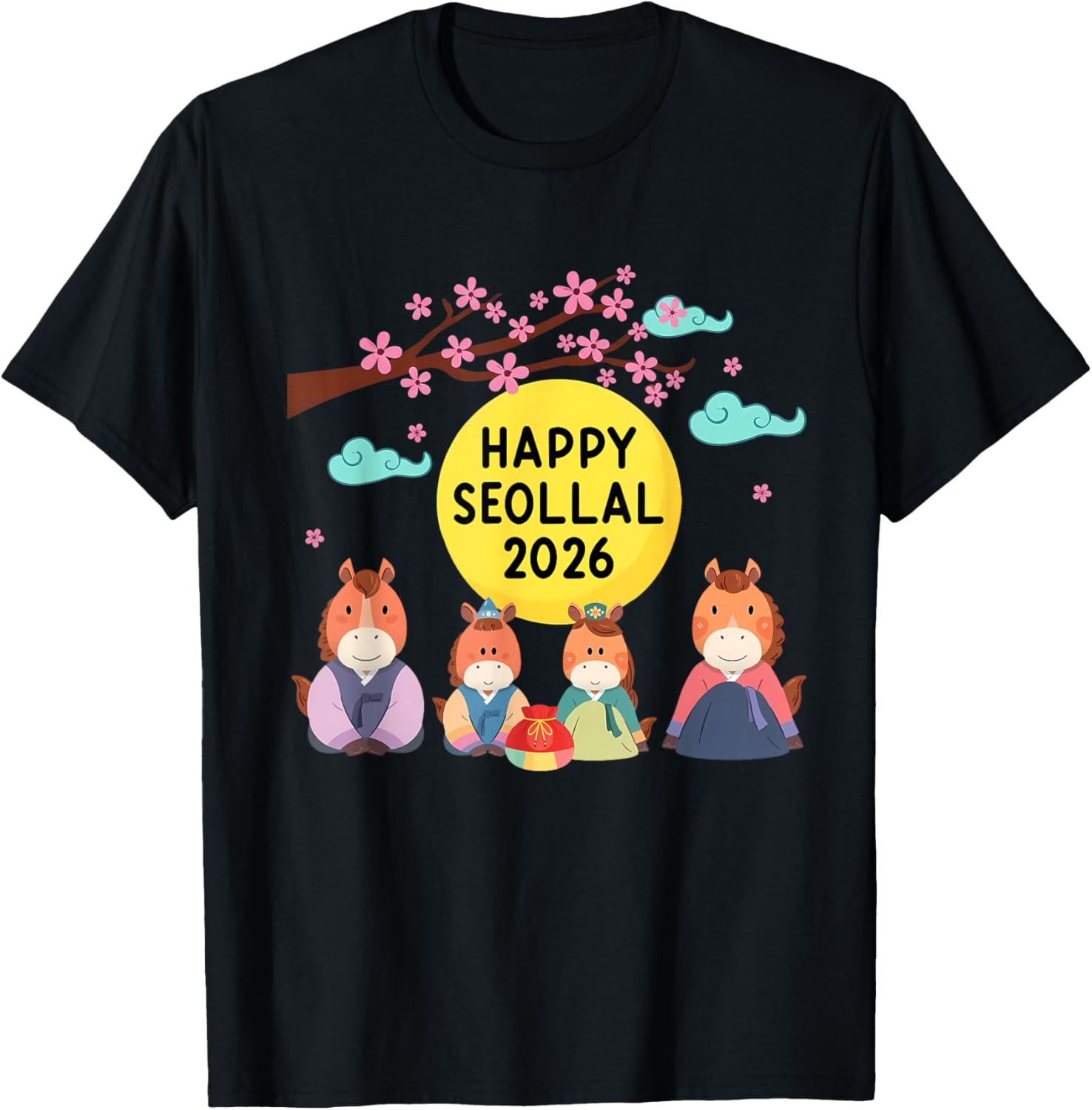 Seollal 2026 Korean Lunar New Year Decorations Year of Horse T-Shirt - T-Shirt | Black