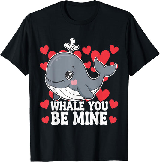 Whale You Be Mine Valentines Day Pun T-Shirt - T-Shirt | Black