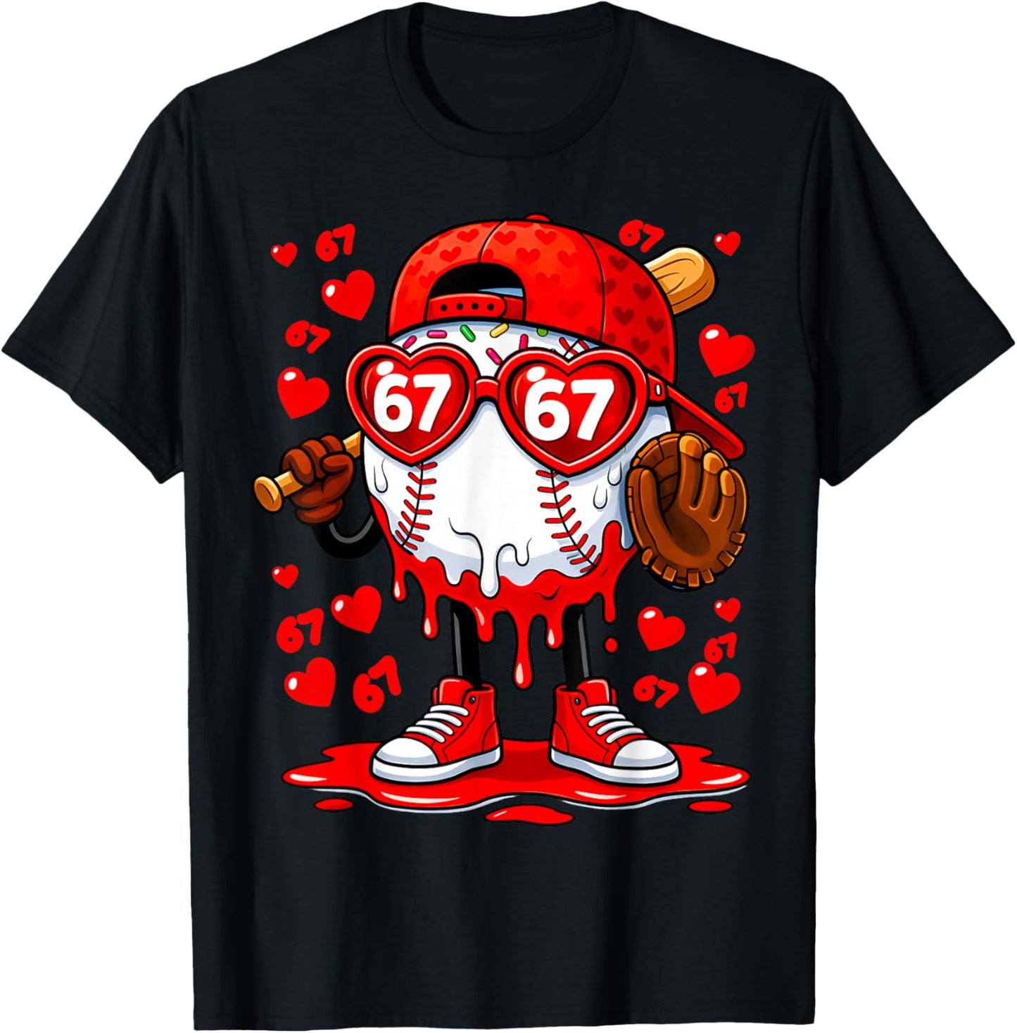 Funny 67 Baseball Drip Valentine's Day T-Shirt - T-Shirt | Black