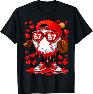 Funny 67 Baseball Drip Valentine's Day T-Shirt - T-Shirt | Black