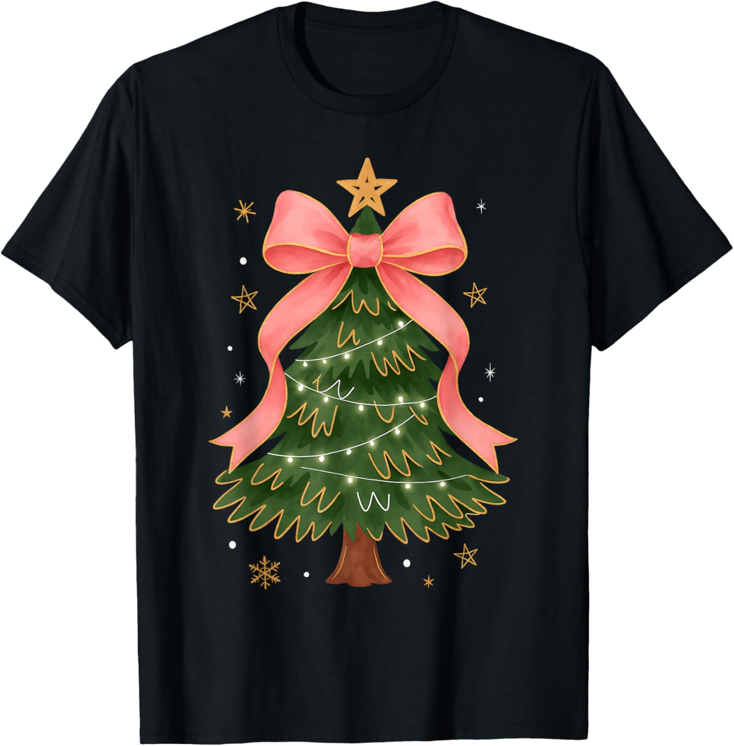 Christmas Tree Xmas Holiday Coquette Bow Girly Women T-Shirt - T-Shirt | Black