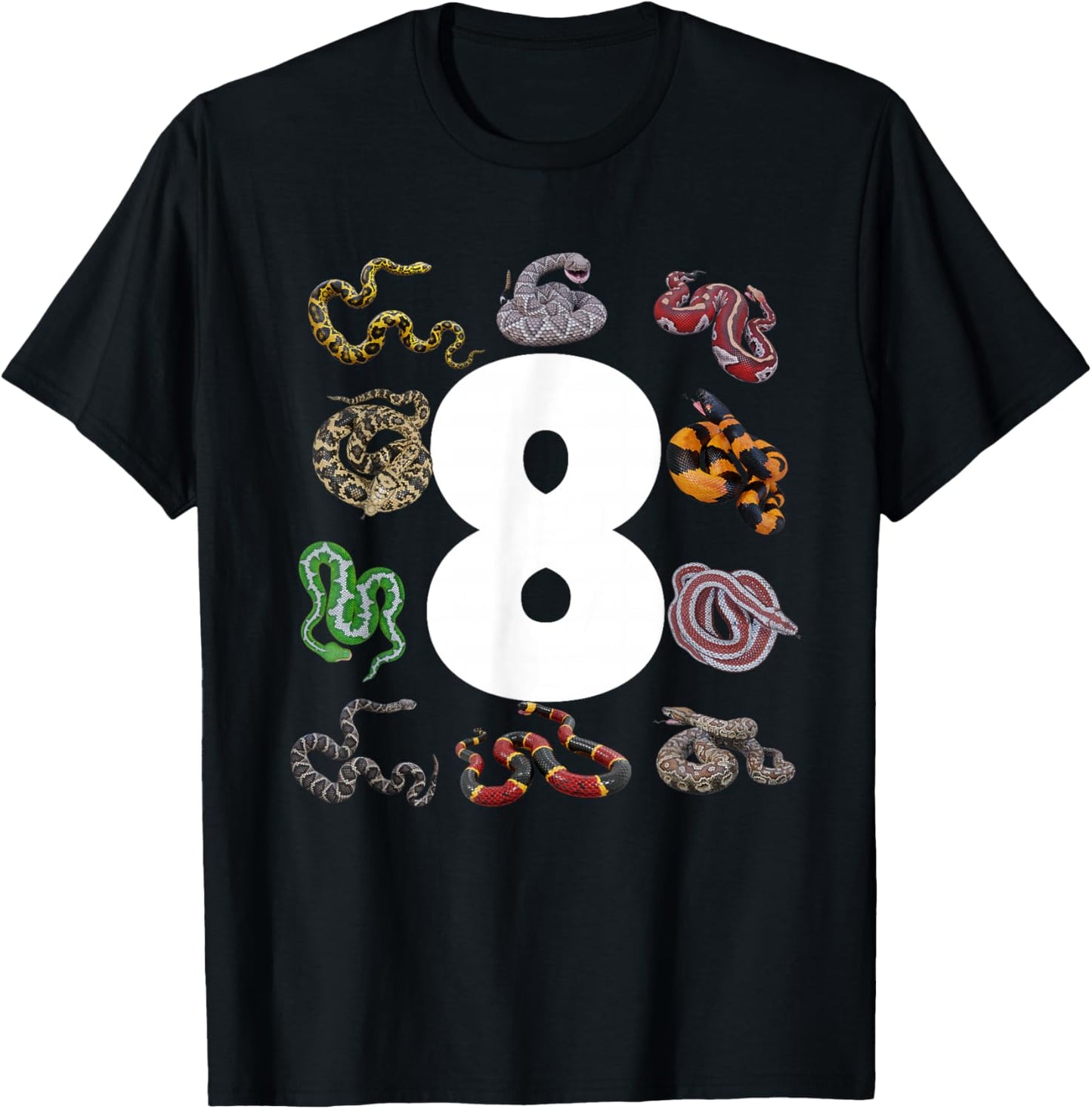 8th Snake Birthday Party Eight Year Old Snake Lover Birthday T-Shirt - T-Shirt | Black