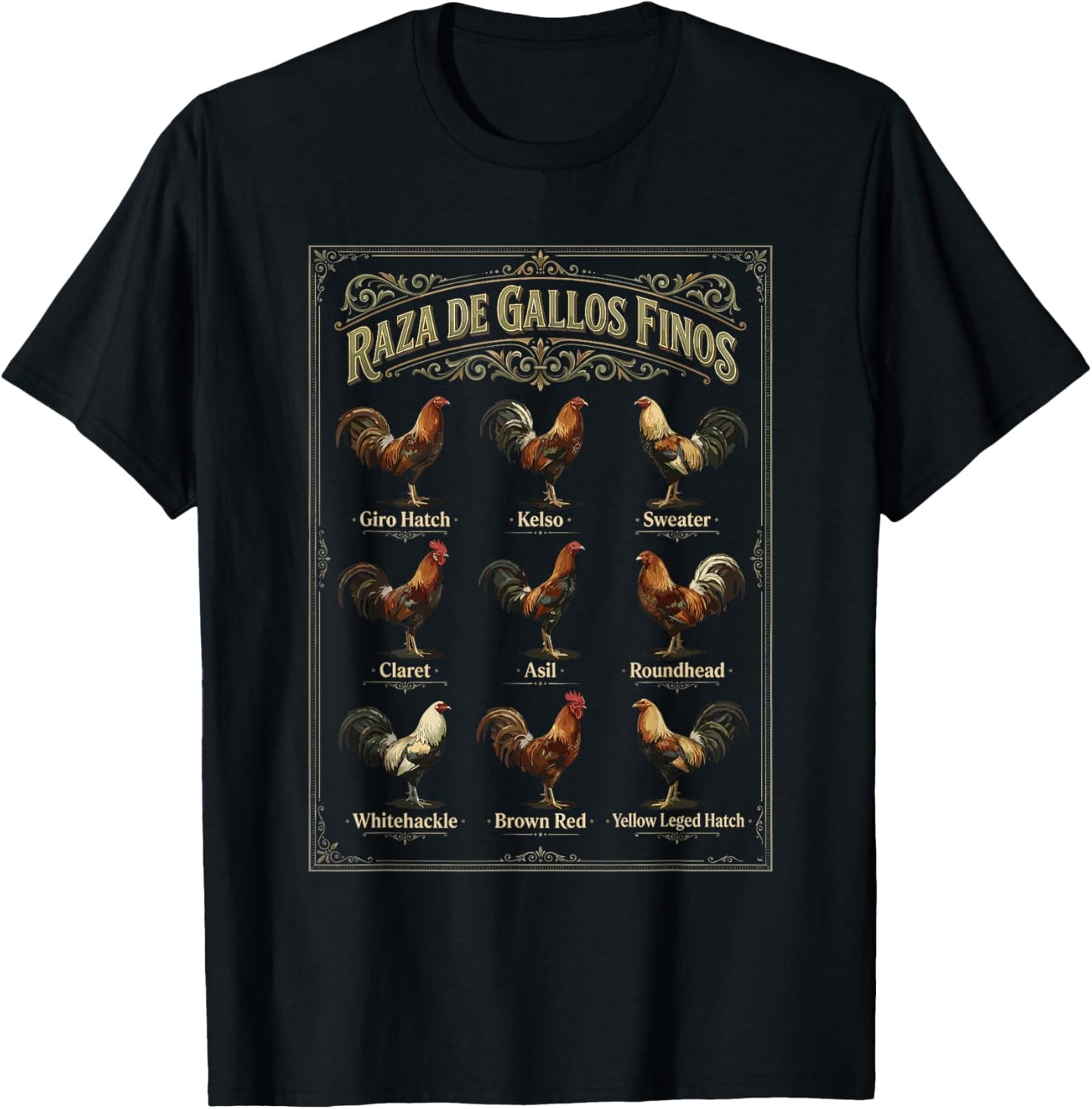 Gamefowl Breeds Chart Art T-Shirt - T-Shirt | Black