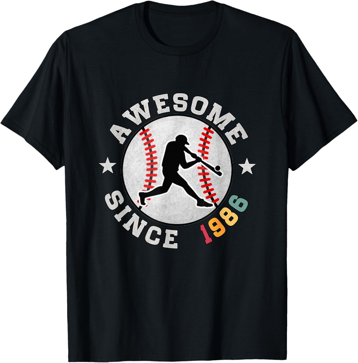 Birthday Baseball Lover Gift 40 Years Old Awesome Since 1986 T-Shirt - T-Shirt | Black