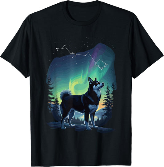 Alaskan Klee Kai Under Northern Lights T-Shirt - T-Shirt | Black