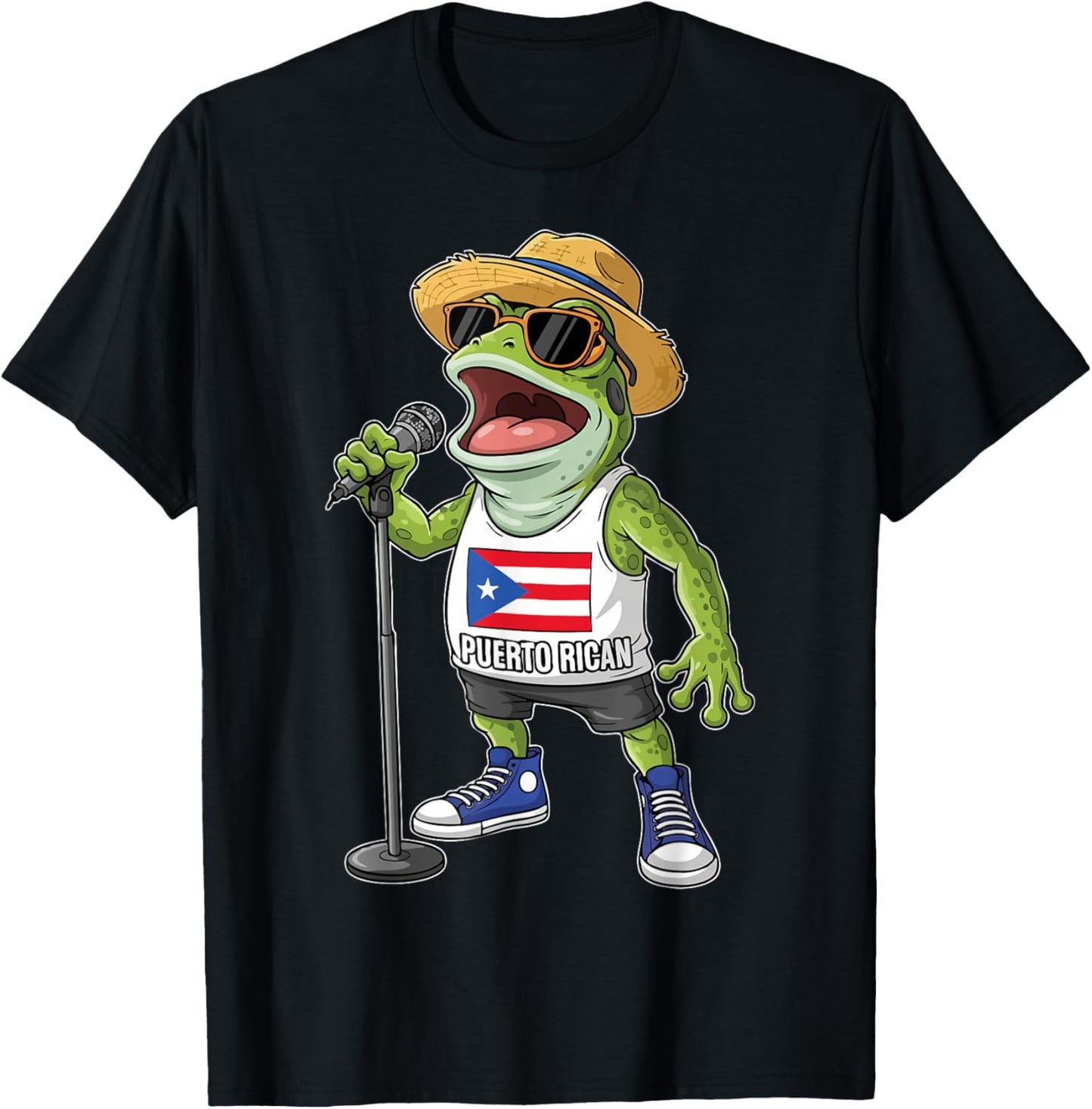 Singing Coqui Puerto Rican Frog Sunglasses Boricua Hat T-Shirt - T-Shirt | Black