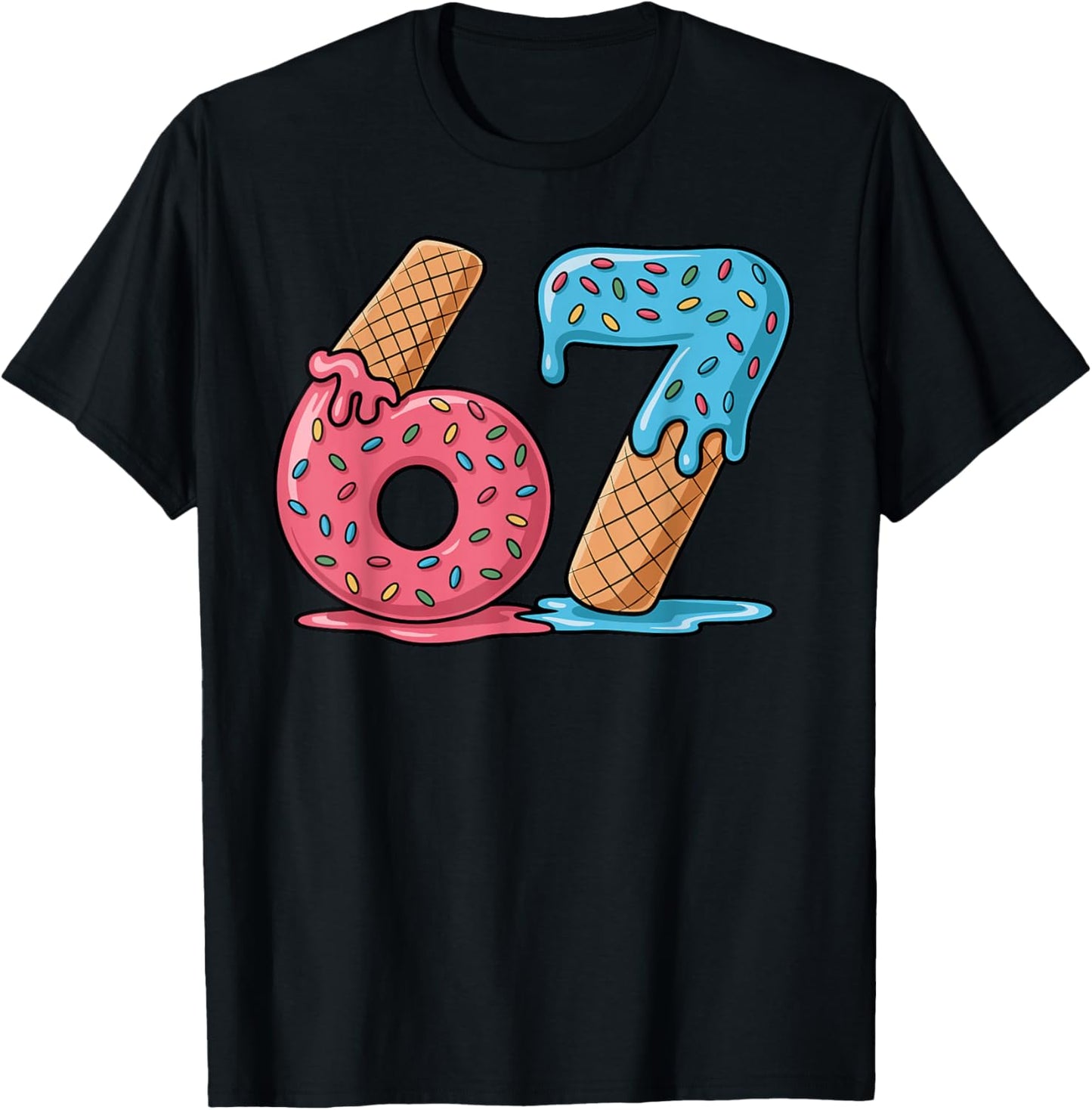 67 Ice Cream Drip Meme Six Seven Gen Alpha Slang T-Shirt - T-Shirt | Black