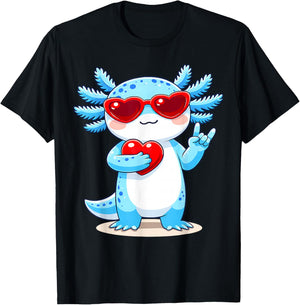 Cute Axolotl Valentines Day Love Funny Axolotl Boys Kids T-Shirt - T-Shirt | Black