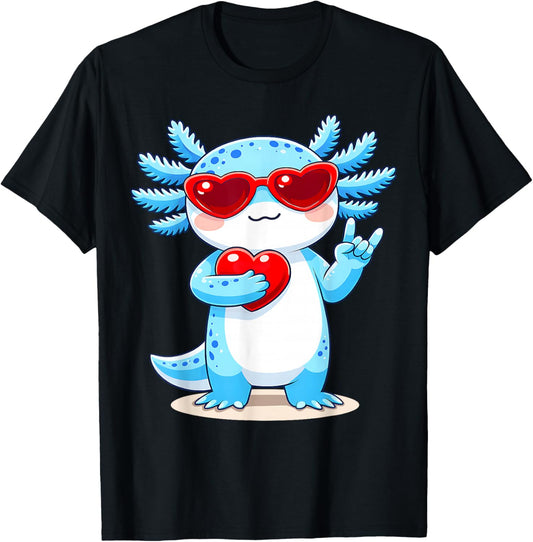 Cute Axolotl Valentines Day Love Funny Axolotl Boys Kids T-Shirt - T-Shirt | Black