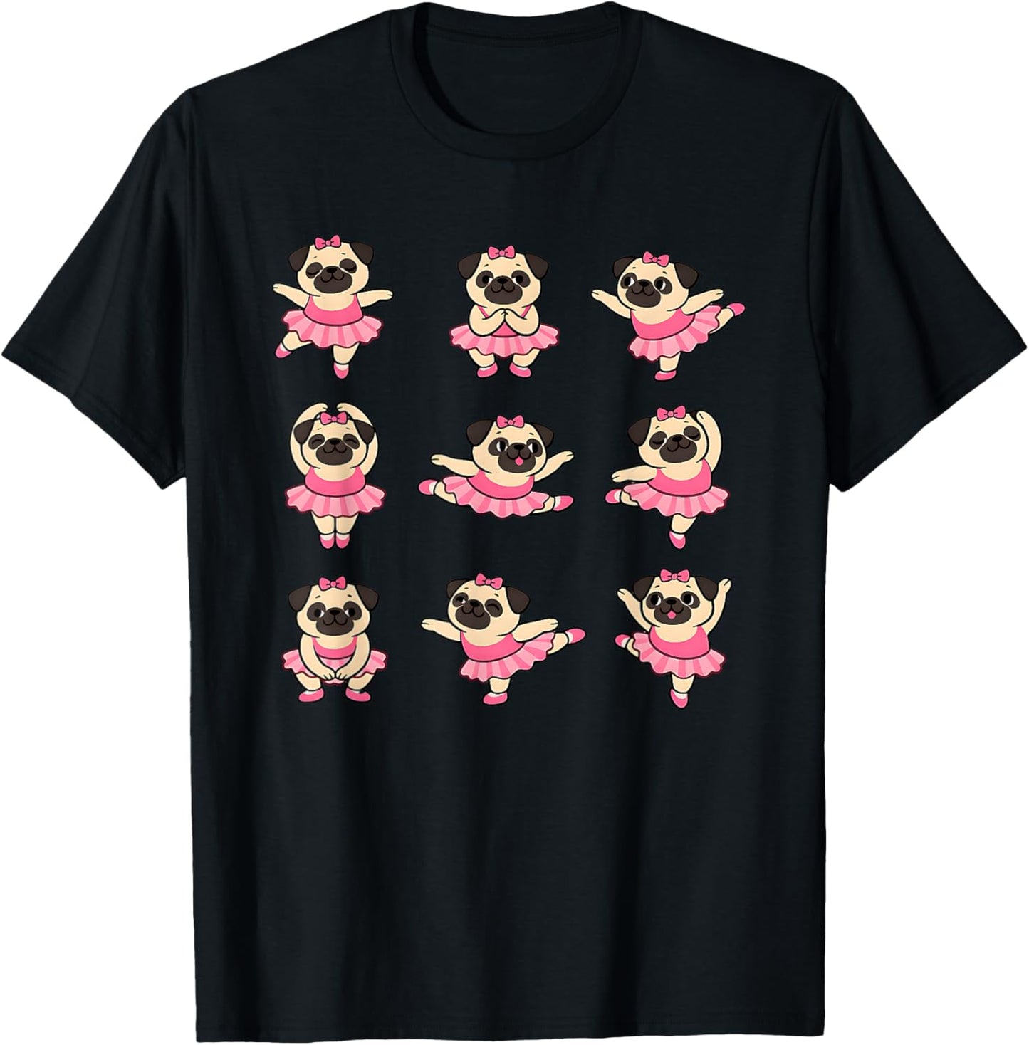 Cute Ballet Pug Puppy in Pink Tutu Dancing T-Shirt - T-Shirt | Black