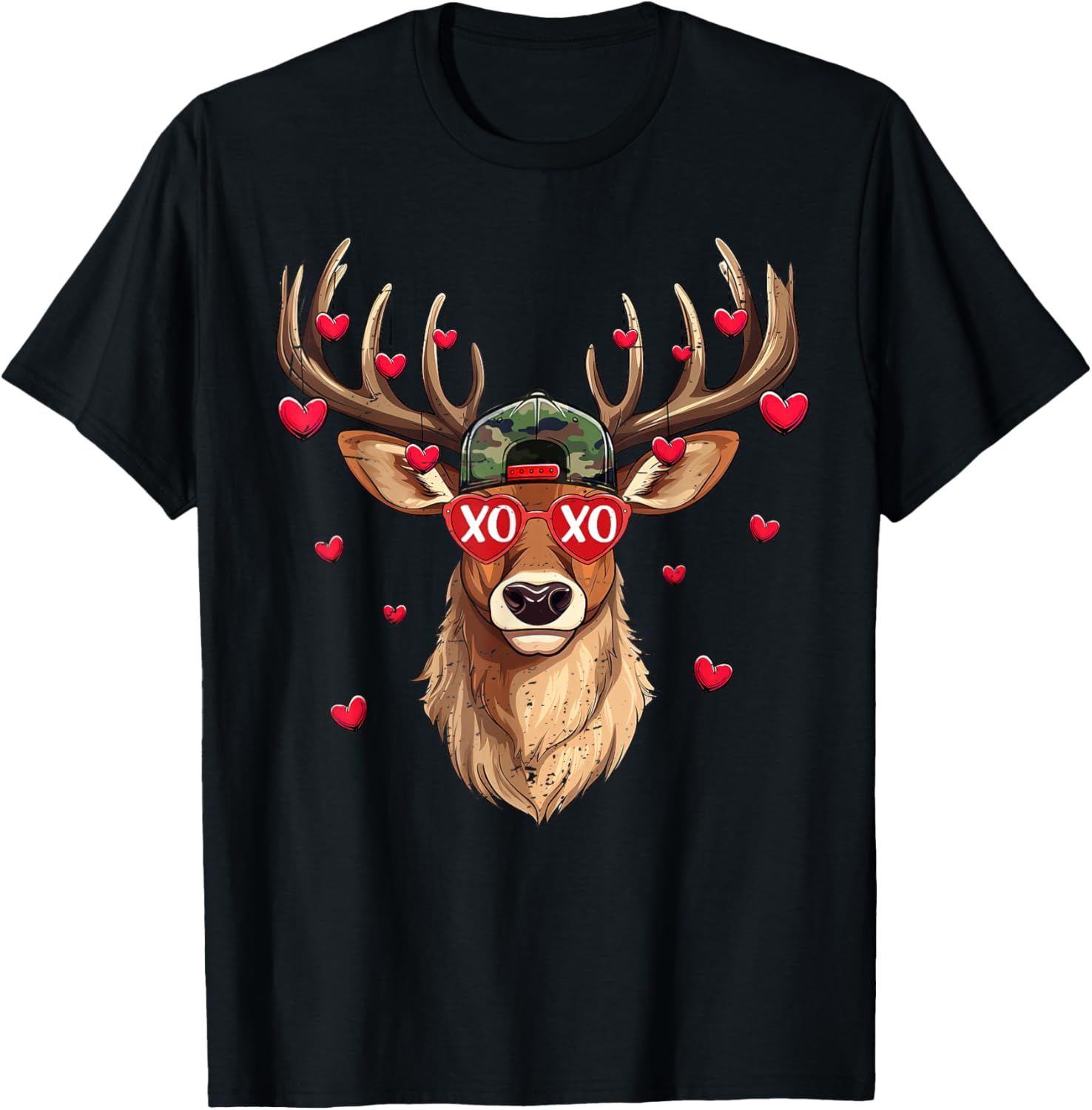 XOXO Valentines Day Shirts Boys Kids Buck Camo Deer Hunting T-Shirt - T-Shirt | Black