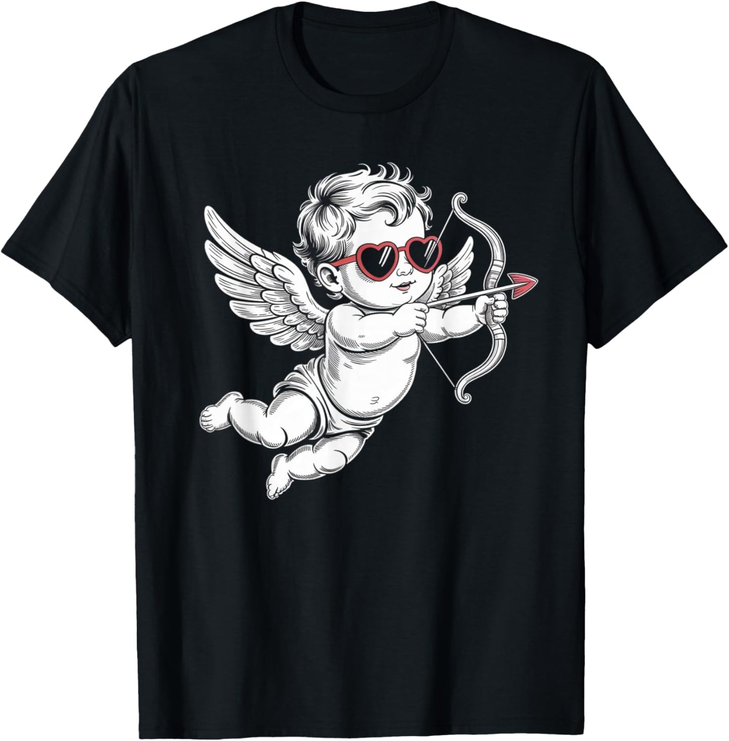 Valentines Day Cupid Angel with Heart Sunglasses T-Shirt - T-Shirt | Black