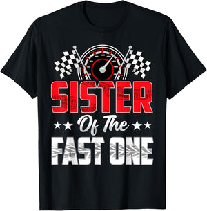 Sister of The Fast One Birthday 1st Race Car Family T-Shirt - T-Shirt | Black