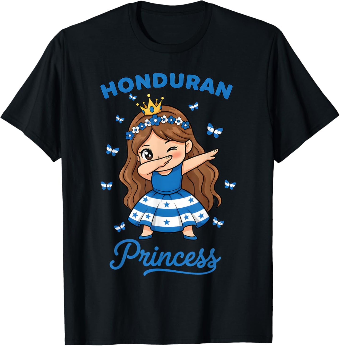 Honduran Princess Dabbing Cute Girl Honduras Flag T-Shirt - T-Shirt | Black