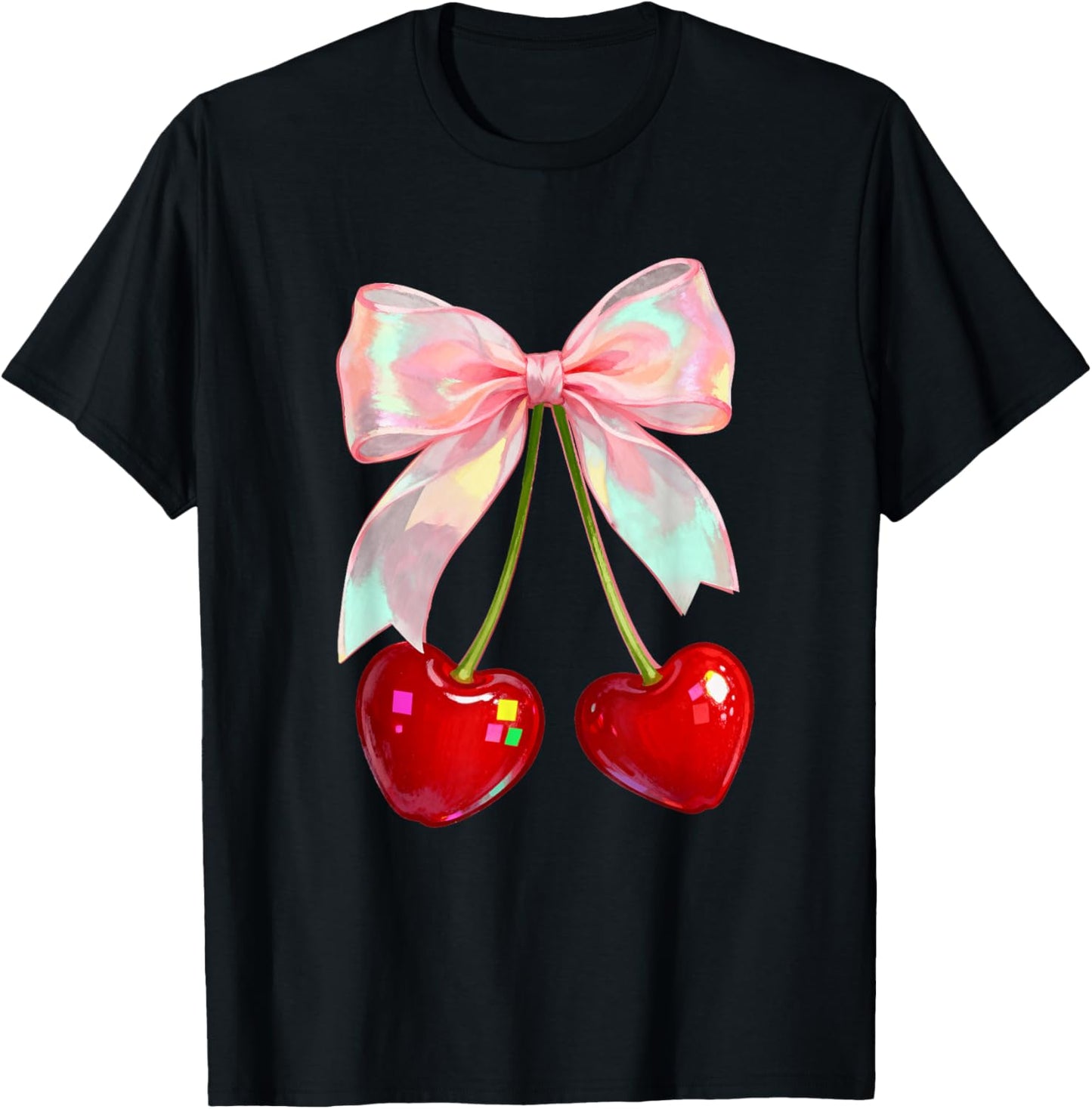 Coquette Bow Cherries Valentines Love Cherry Women Teen Girl T-Shirt - T-Shirt | Black