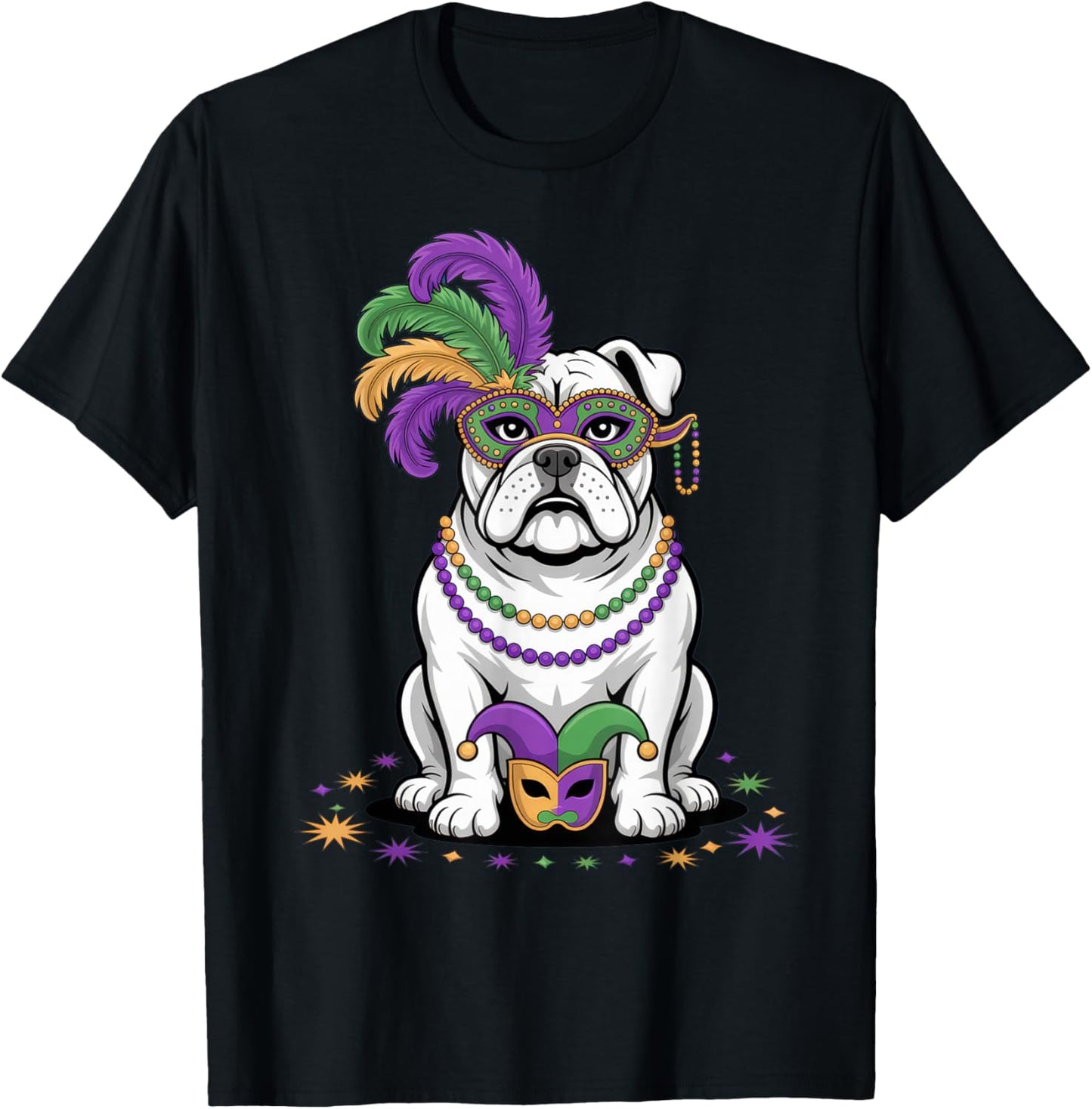 Mardi Gras Bulldog Costume Fun Party Vibes for Dog Lovers T-Shirt - T-Shirt | Black