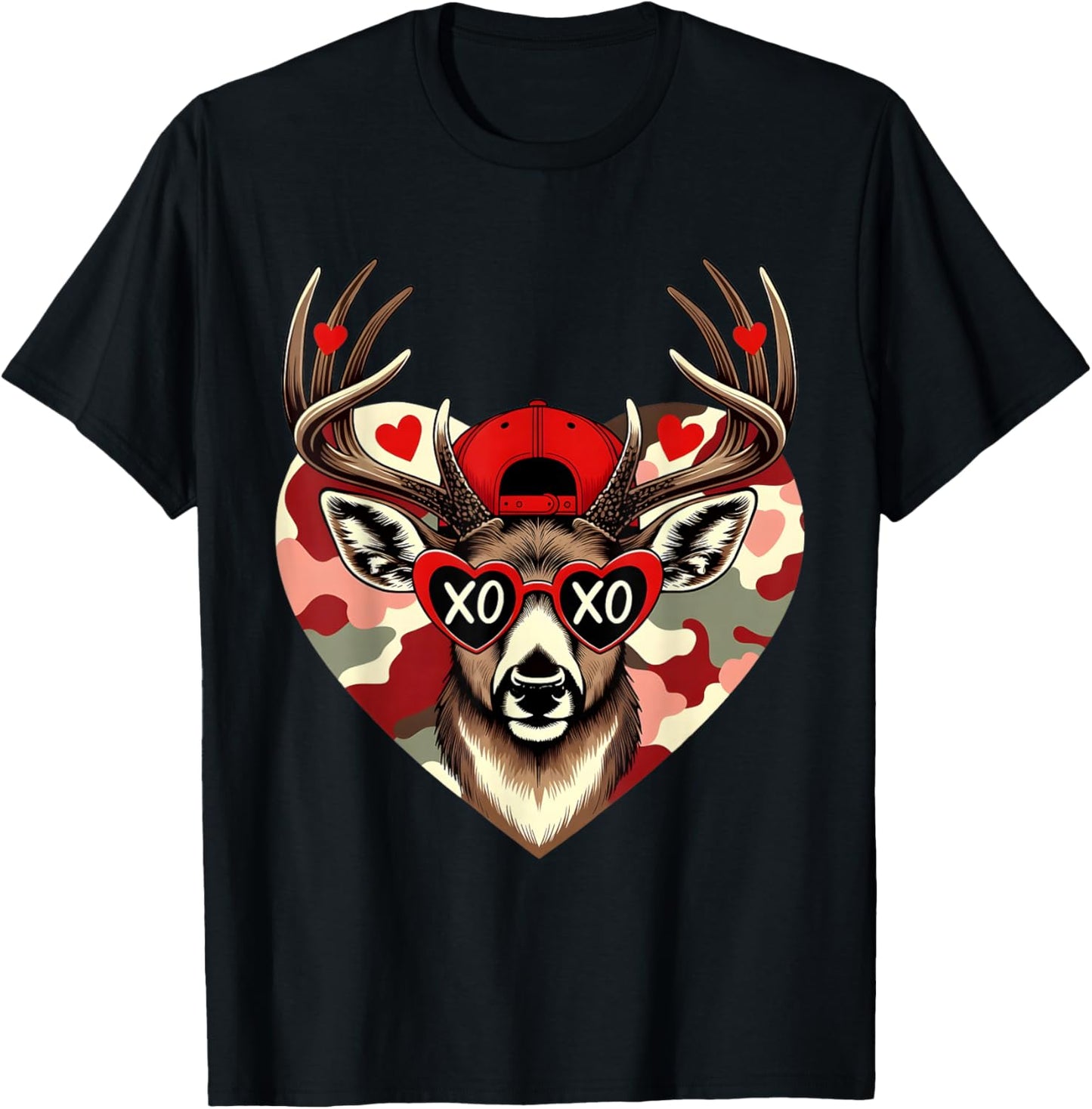 XOXO Valentine Buck Camo Deer Retro Hunting Boys Cap T-Shirt - T-Shirt | Black