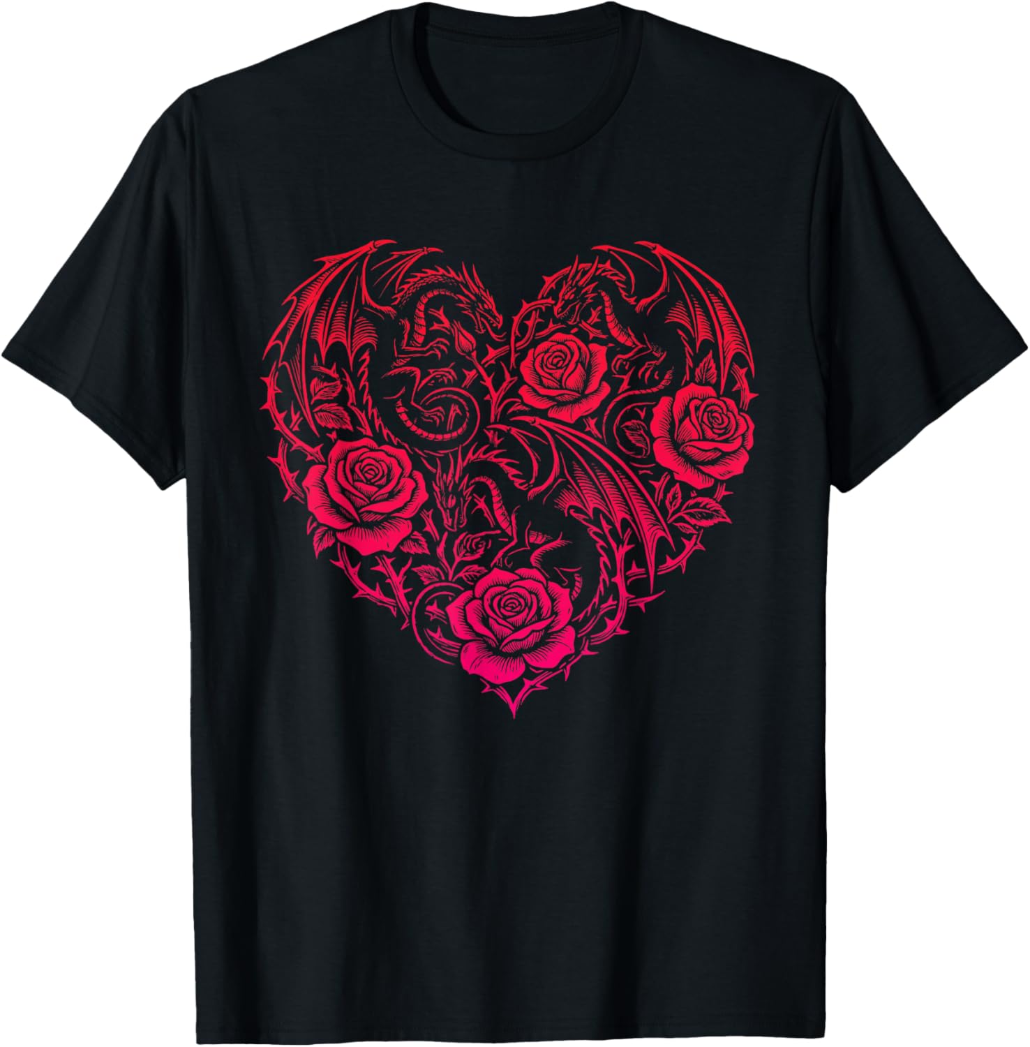 Heart Romantic Dragon Roses and Love T-Shirt - T-Shirt | Black