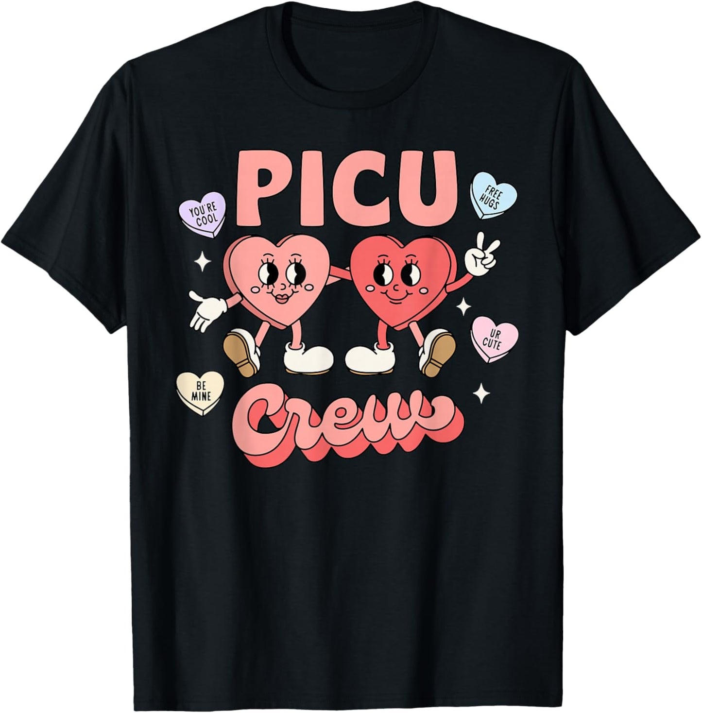 PICU Crew Candy Heart Valentine Pediatric ICU Nurse RN Women T-Shirt - T-Shirt | Black