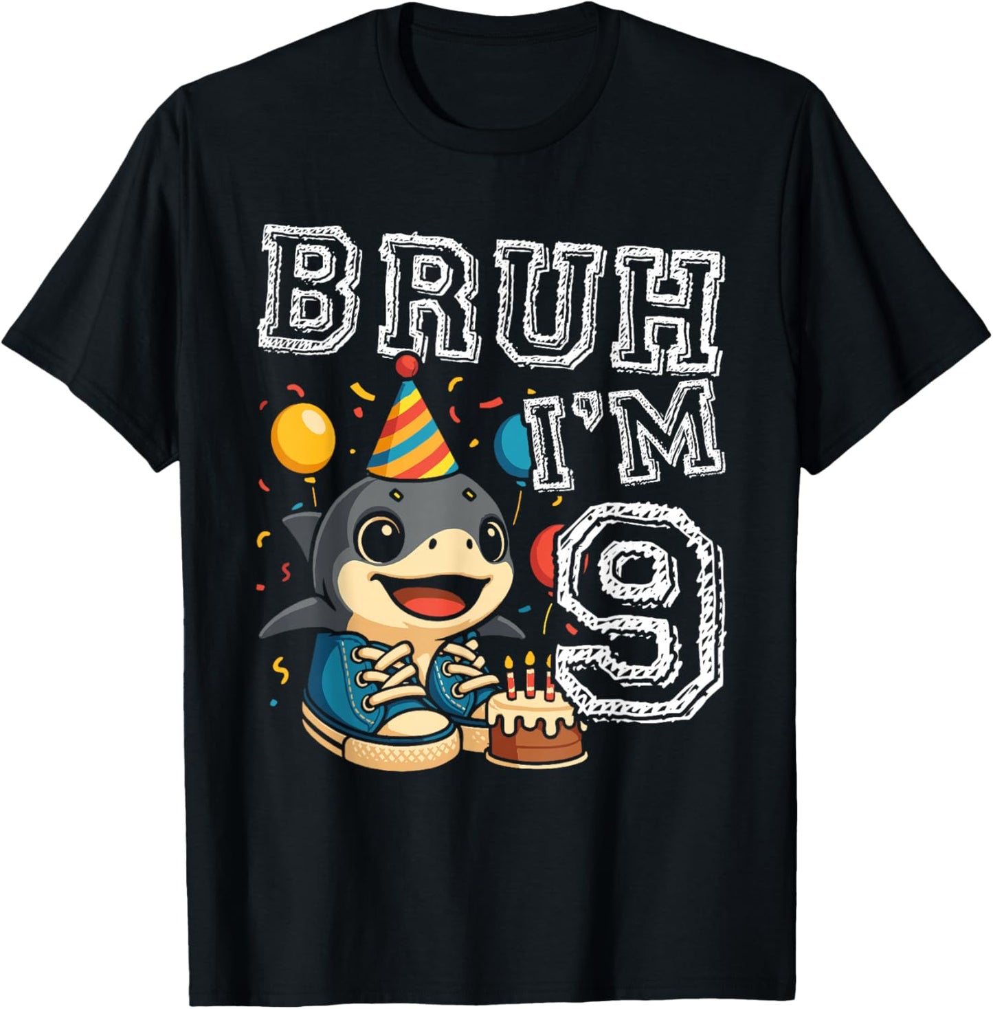 Italian Brainrot Bruh I'm 9 Age 9th Kids Boys Girls T-Shirt - T-Shirt | Black
