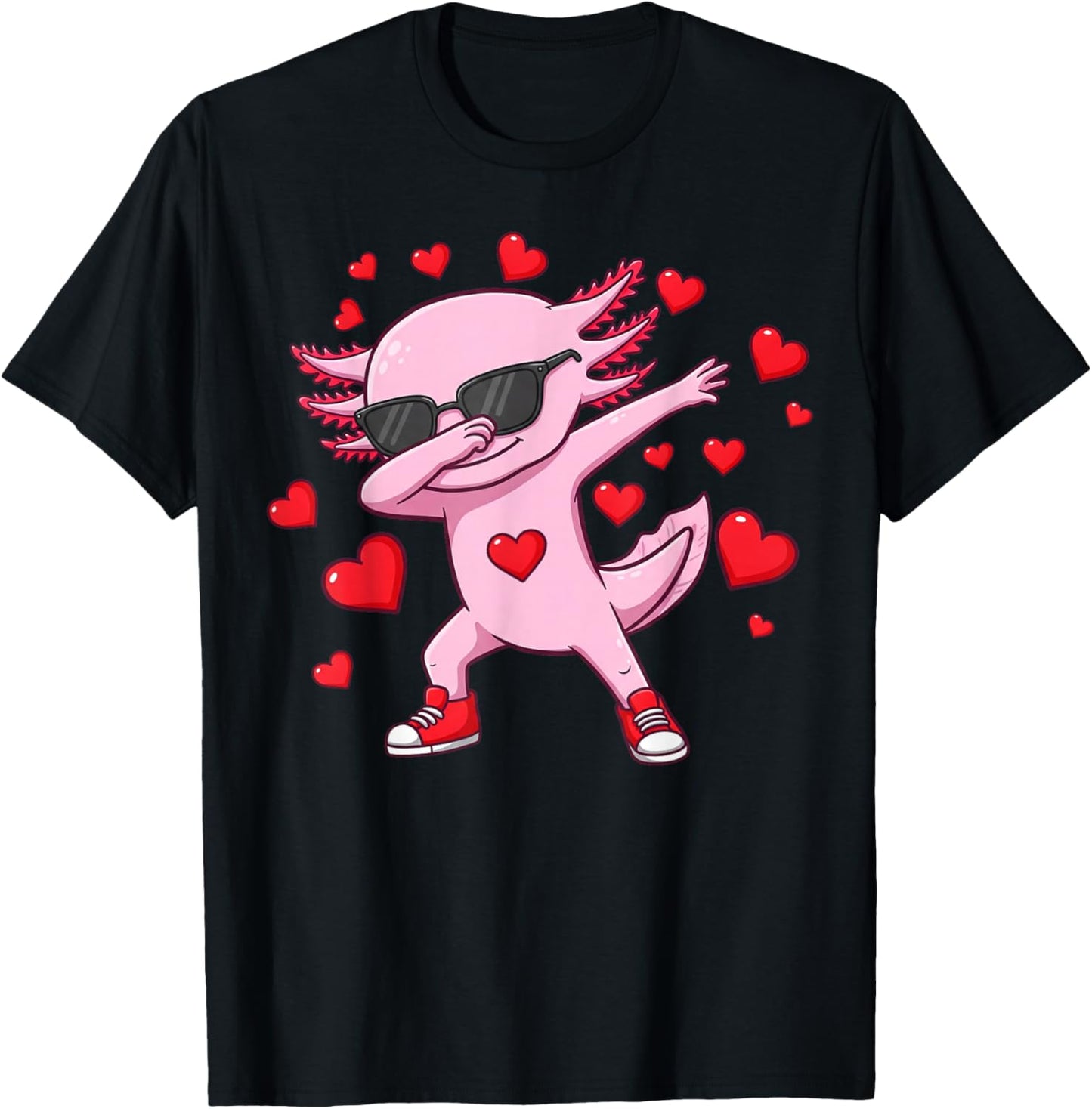 Dabbing Axolotl Heart Valentines Day as Girls Boys Kids T-Shirt - T-Shirt | Black