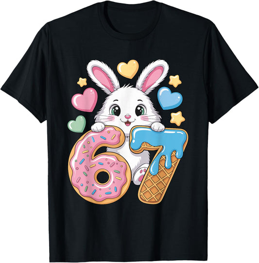 67 Bunny Ice Cream Drip Cool Meme 67 Funny Rabbit Six Seven T-Shirt - T-Shirt | Black