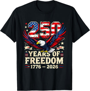 250 Years of Freedom 1776-2026 Semiquincentennial USA Flag T-Shirt - T-Shirt | Black