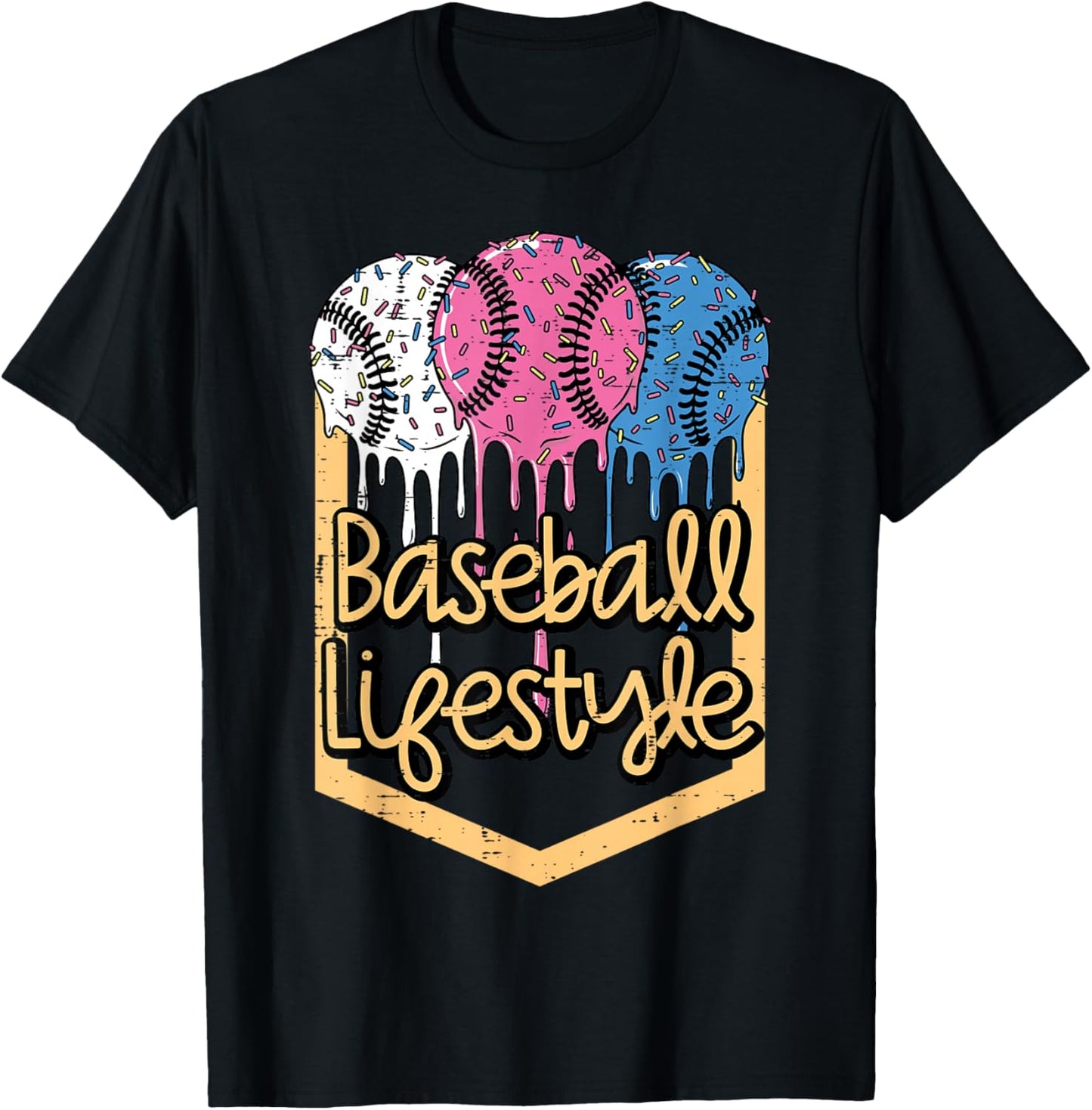 Baseball Lifestyle Ball Sprinkles Drip Boys Kids Men Teen T-Shirt - T-Shirt | Black