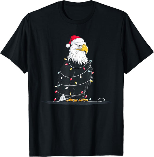 Funny Bald Eagle Christmas Graphics Animal Lights Lover T-Shirt - T-Shirt | Black