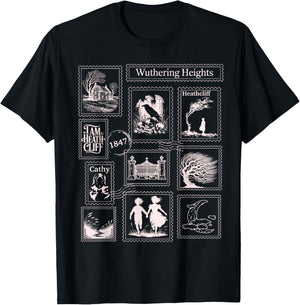 Wuthering Heights Gothic Book Lover Stamps T-Shirt - T-Shirt | Black