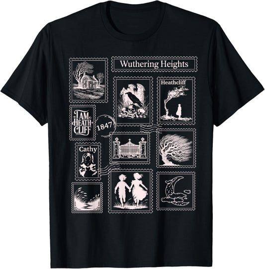 Wuthering Heights Gothic Book Lover Stamps T-Shirt - T-Shirt | Black