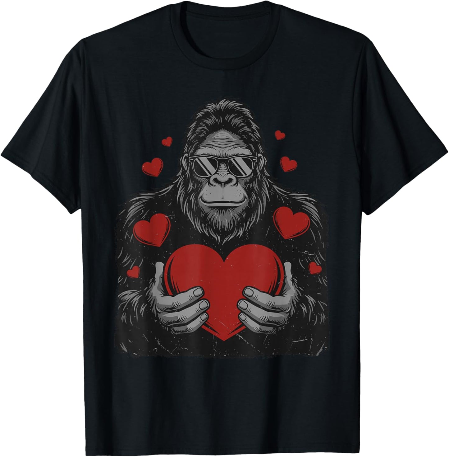 Sasquatch Valentines Bigfoot Heart Funny Valentines Day T-Shirt - T-Shirt | Black