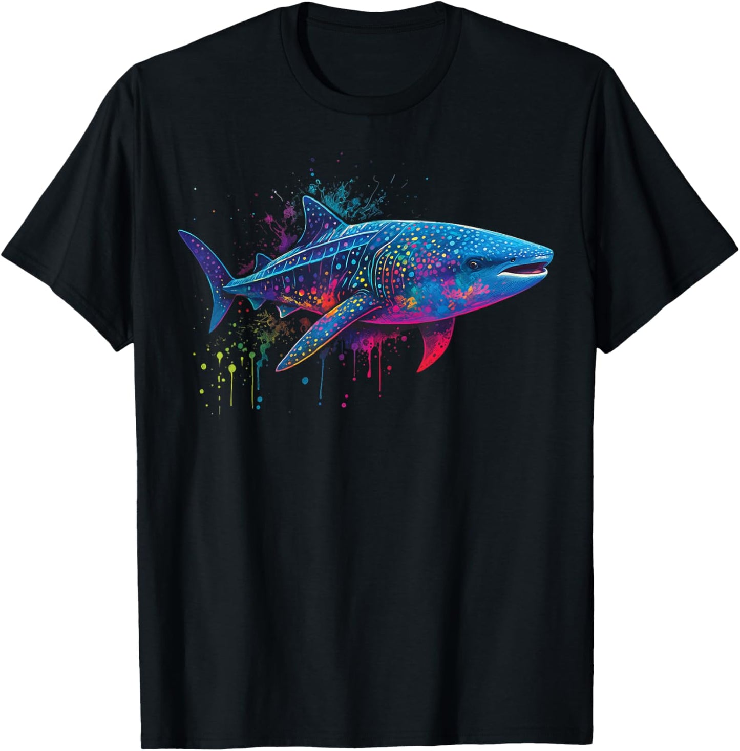 Whale Shark Colorful Watercolor T-Shirt - T-Shirt | Black