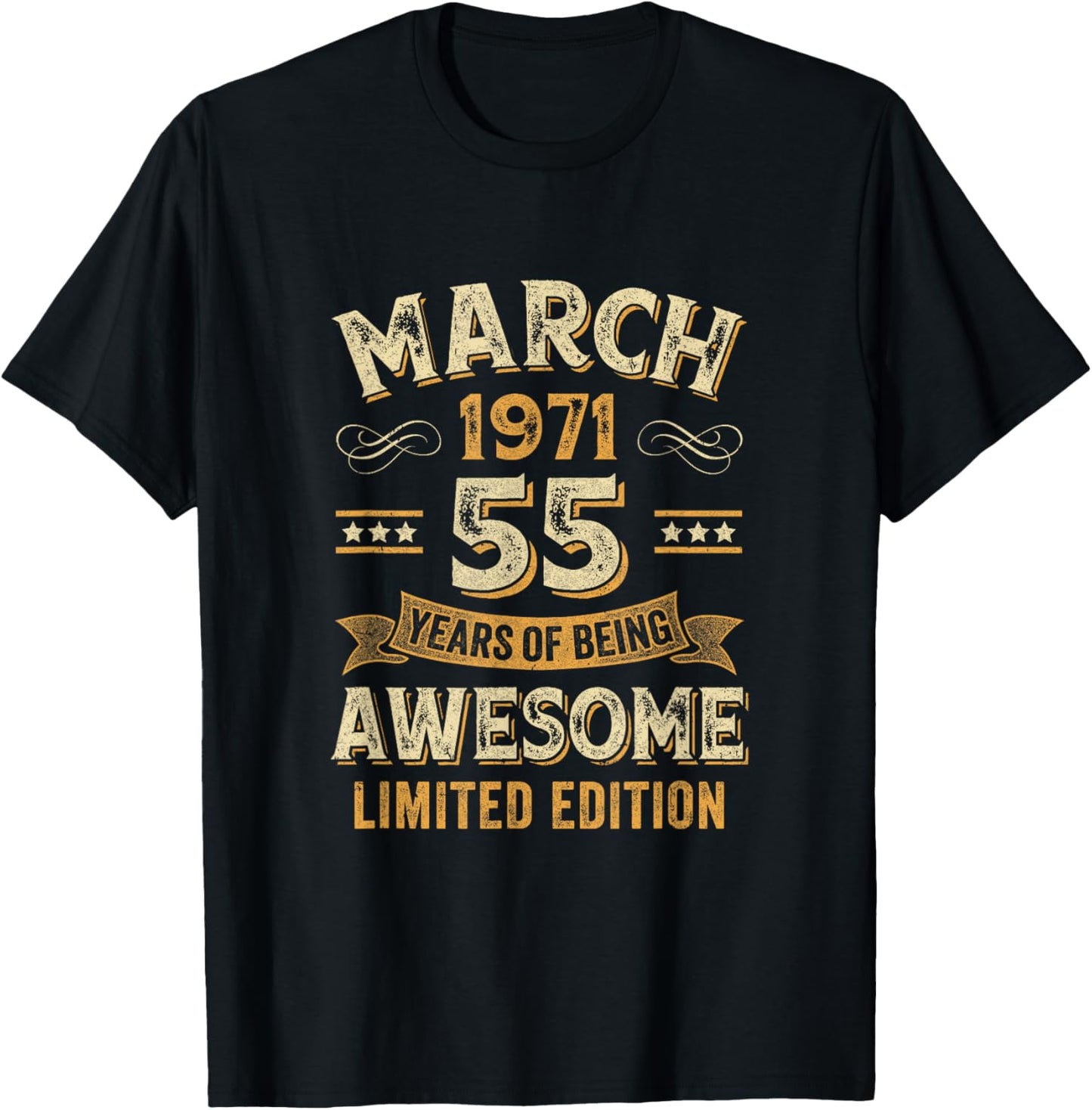 Awesome Vintage March 1971 55Th Birthday T-Shirt - T-Shirt | Black