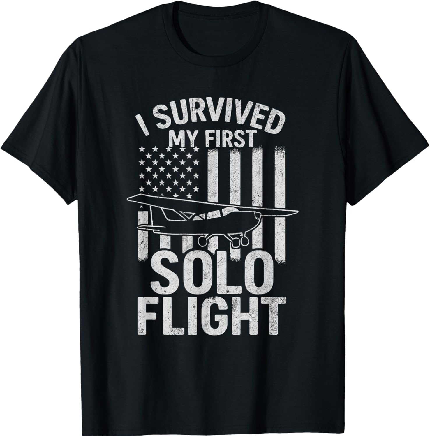 I Survived My First Solo Flight with USA Flag T-Shirt - T-Shirt | Black