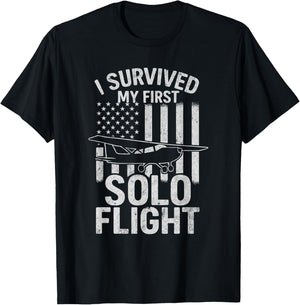 I Survived My First Solo Flight with USA Flag T-Shirt - T-Shirt | Black